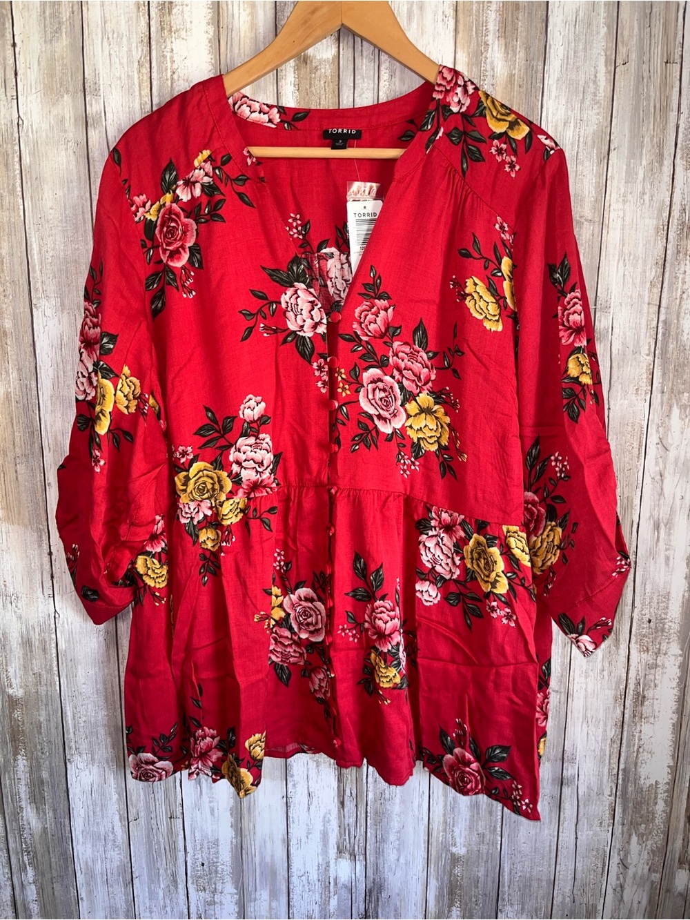 NWT Torrid Red Floral Rayon Babydoll Tunic Blouse 3X 22-24